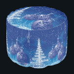 Midnight Blue Romantic Christmas Illustration Pouf<br><div class="desc">Cool midnight blue christmas illustration with christmas ornaments and white christmas trees. If you need any assistance customizing any of my design,  email me for a quick response.</div>