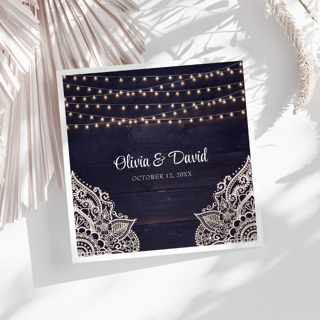 Midnight Blue Rustic Elegance Wedding Napkins (Midnight Blue Rustic Elegance Wedding Napkins on a sunny white table.)