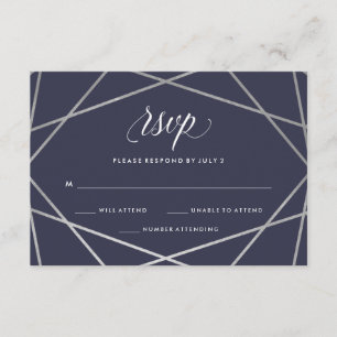 Midnight Blue Silver Geometric Bat Mitzvah RSVP