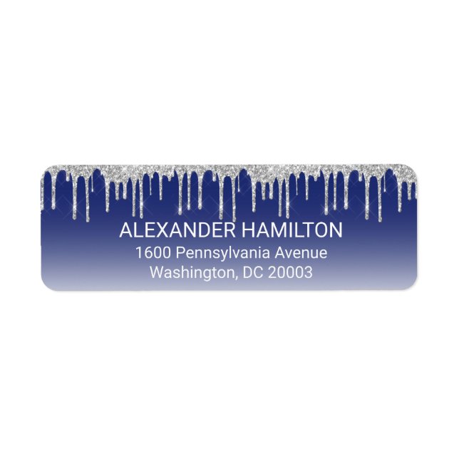 Midnight Blue Silver Glitter Drip Return Address (Front)