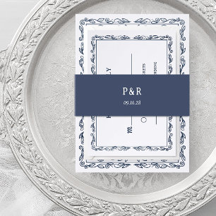 Midnight Blue Simple Monogram Invitation Belly Band