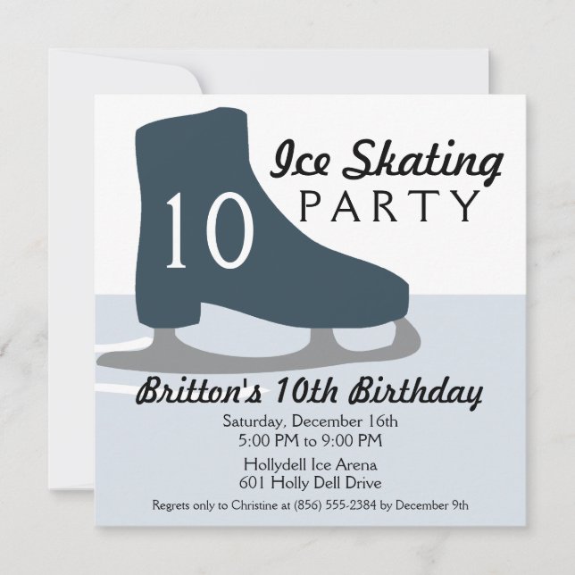 Midnight Blue Skate Date Ice Skating Party Invitation (Front)