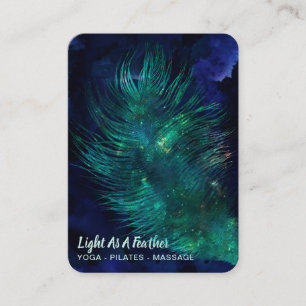 *~* Midnight Blue Sky Cosmic Emerald Feather Boho Business Card