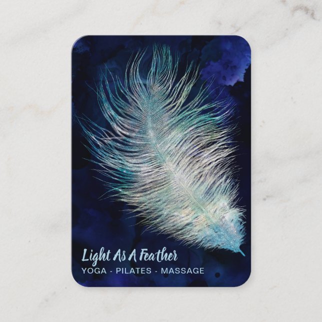 *~*  Midnight Blue Sky Cosmic Light Feather Boho Business Card (Front)