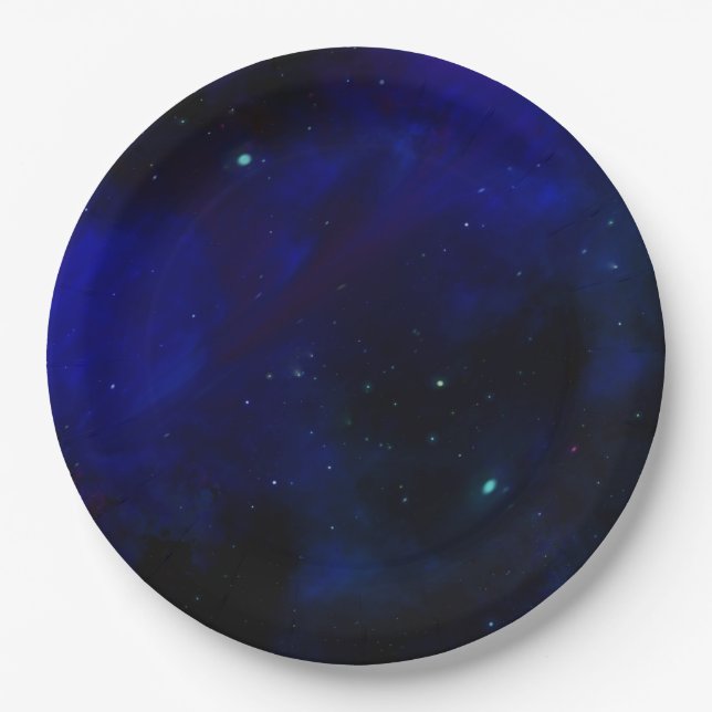 Midnight Blue Sky with Stars Paper Plate (Front)