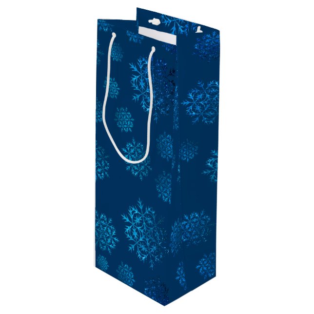 Midnight Blue Snowflake Pattern  Wine Bag (Front Angled)