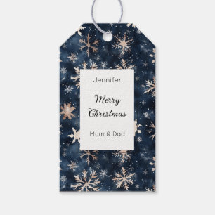 Midnight Blue Snowflakes Christmas Rectangle Gift Tags
