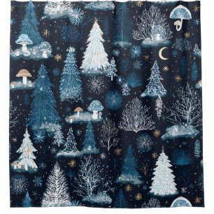 Midnight Blue Snowy Forest Whimsical Winter