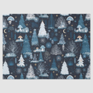 Midnight Blue Snowy Forest Whimsical Winter Tissue Paper