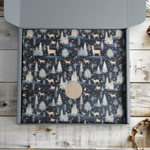 Midnight Blue Snowy Village Tissue Paper