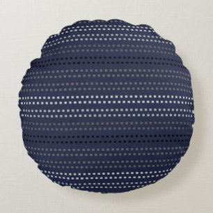 Midnight Blue Square Striped Pattern Round Pillow
