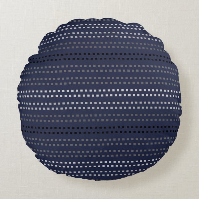 Midnight Blue Square Striped Pattern Round Pillow (Front)
