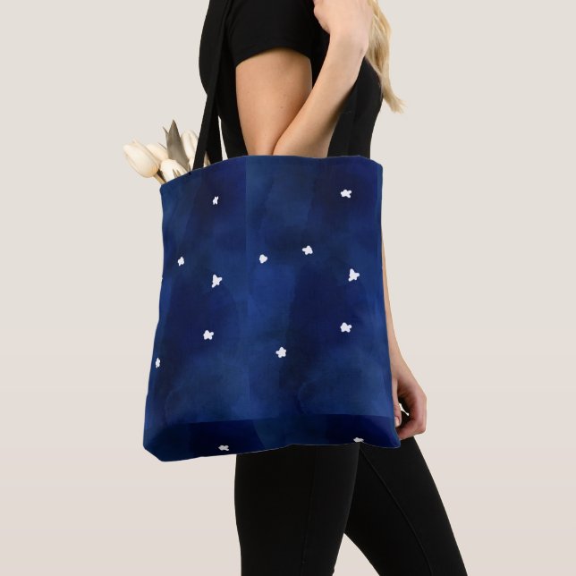 Midnight Blue starry sky Tote Bag (Close Up)