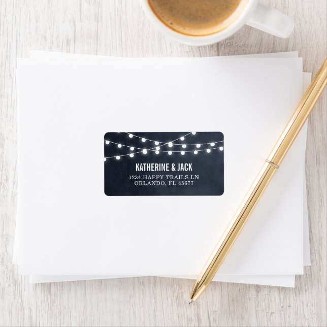 Midnight Blue String Lights Wedding Address Labels (Insitu)