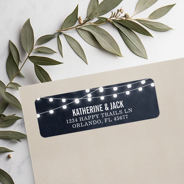 Midnight Blue String Lights Wedding Address Labels (Creator Uploaded)