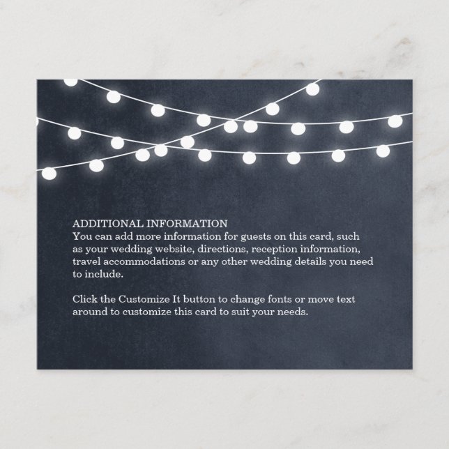 Midnight Blue String Lights Wedding Insert Card (Front)