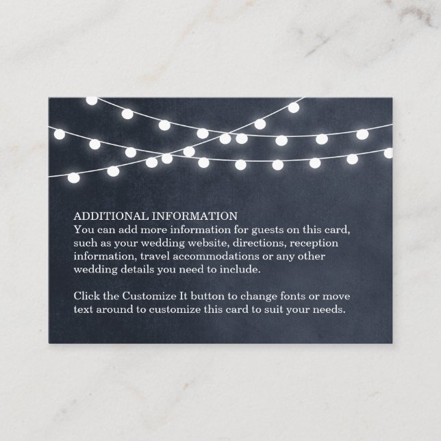 Midnight Blue String Lights Wedding Insert Card (Front)