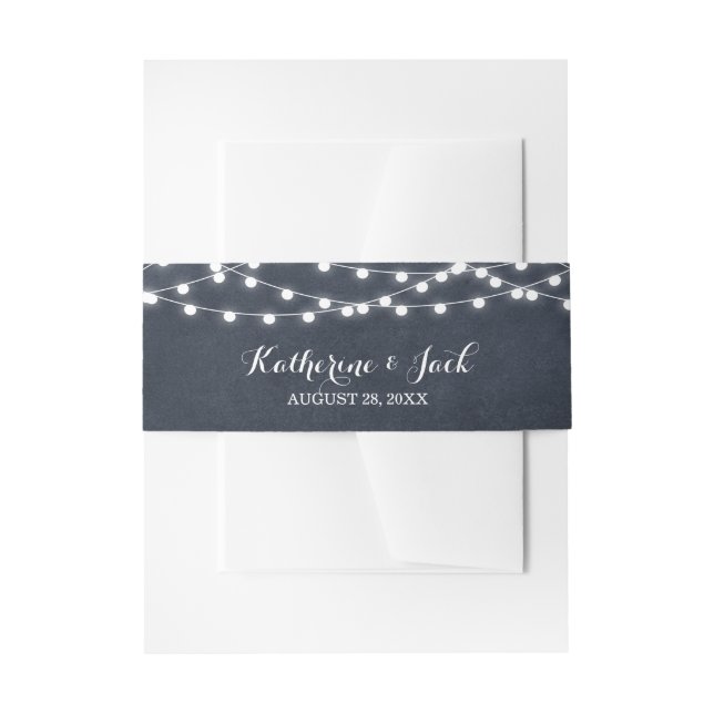 Midnight Blue String Lights Wedding Invitation Belly Band (Front Example)