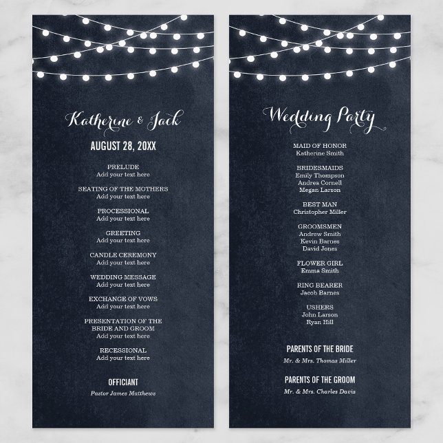 Midnight Blue String Lights Wedding Program (Creator Uploaded)