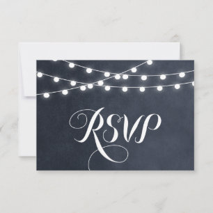 Midnight Blue String Lights Wedding RSVP Card