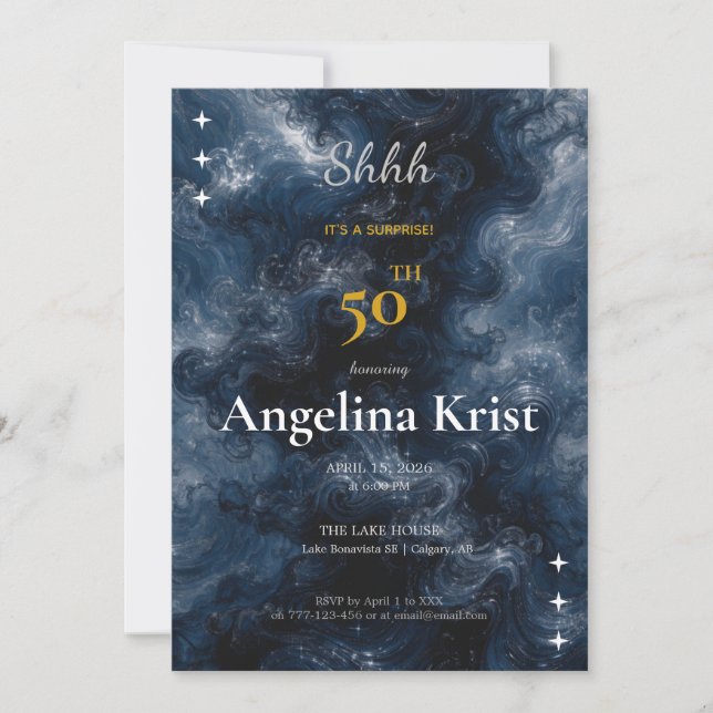 Midnight Blue Surprise Milestone Birthday Invitation (Front)