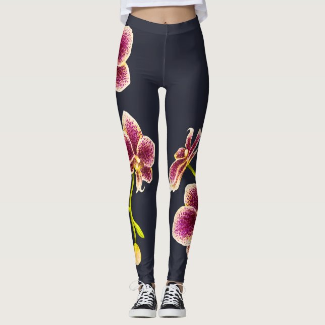 Midnight Blue, Tan Orchid Leggings (Front)