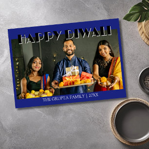 Midnight Blue Traditional Photo Happy Diwali  Holiday Card