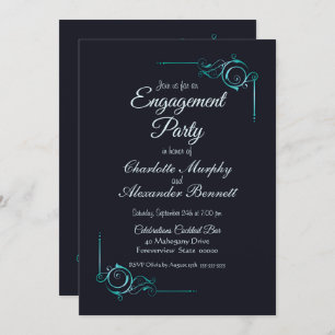 Midnight Blue & Turquoise Engagement Party Invite