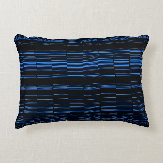 Midnight Blue Unique Modern Stripe Pattern Cool Accent Pillow (Front)