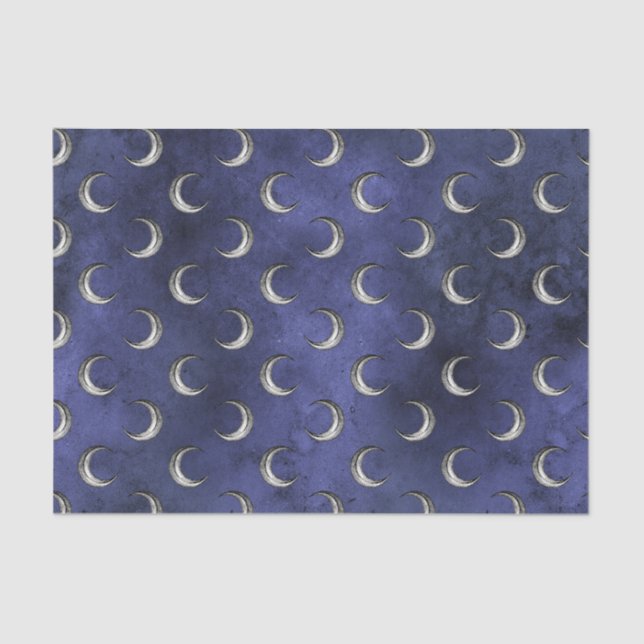 Midnight Blue Vintage Grunge Moon Pattern Tissue Paper (Front)