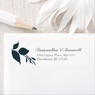 Midnight Blue White Botanical Return Address