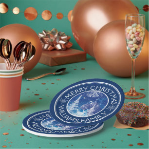 Midnight-Blue & White Enchanted Christmas Paper Plate