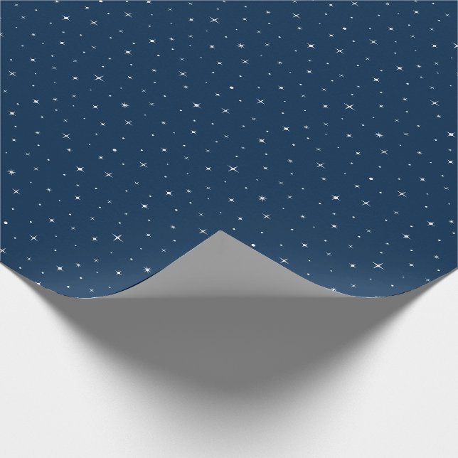 Midnight Blue & White Star Pattern Holiday Wrapping Paper (Corner)