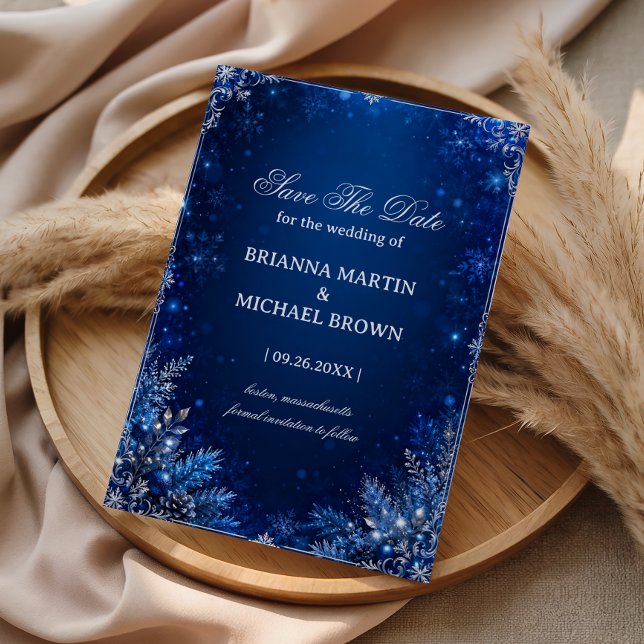 Midnight Blue Winter Floral Elegance Save The Date (Creator Uploaded)