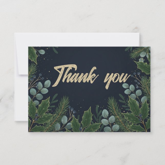 Midnight Blue Winter Foliage Holiday Thank You (Front)