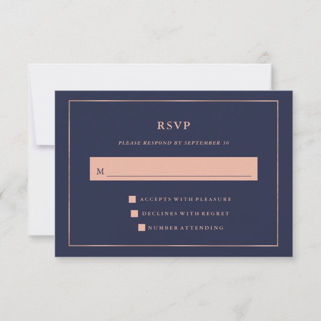 Midnight Blue with Faux Rose Gold Border RSVP (Front)