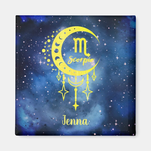 Midnight Blue & Yellow Custom Scorpio Name Magnet (Front)