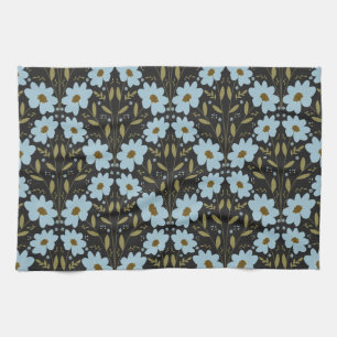 Midnight Bluebell Garden   Elegant Dark Floral Kitchen Towel