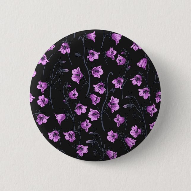 Midnight Bluebells, Harebells, Bellflowers 2 Inch Round Button (Front)