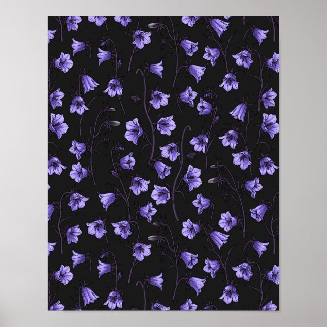 Midnight Bluebells, Harebells, Bellflowers Poster (Front)