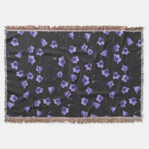Midnight Bluebells, Harebells, Bellflowers Throw Blanket