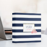 Midnight Blush Peony Personalized Binder<br><div class="desc">This binder features a navy stripe background,  faux gold border,  and a group of peonies in pretty blush tones. Coordinates with our Midnight Blush Peony invitation suites,  office supplies,  home goods and accessories. Customize with a monogram,  name or text of your choice!</div>