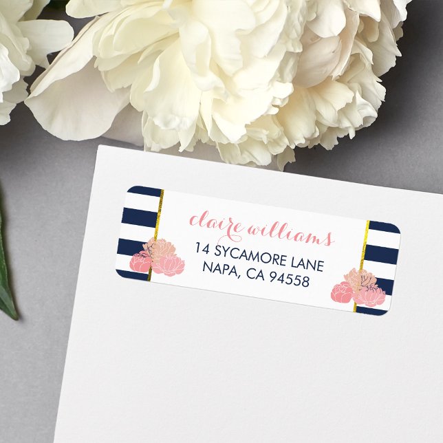 Midnight Blush Peony Return Address Labels (Creator Uploaded)