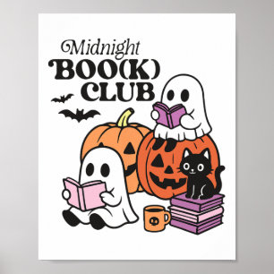 Midnight Boo(k) Club Halloween Ghosts Reading Book Poster