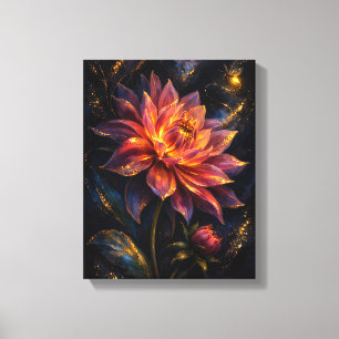 Midnight Botanica Ember Dahlia Moody Indigo Floral Canvas Print