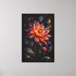 Midnight Botanica Ember Dahlia Moody Indigo Floral Canvas Print