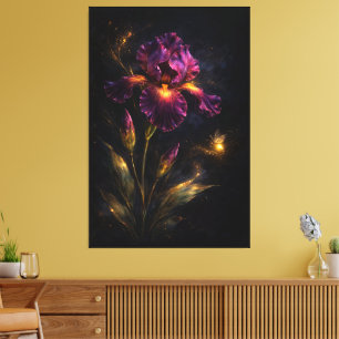 Midnight Botanica Nocturne Iris Moody Indigo Canvas Print