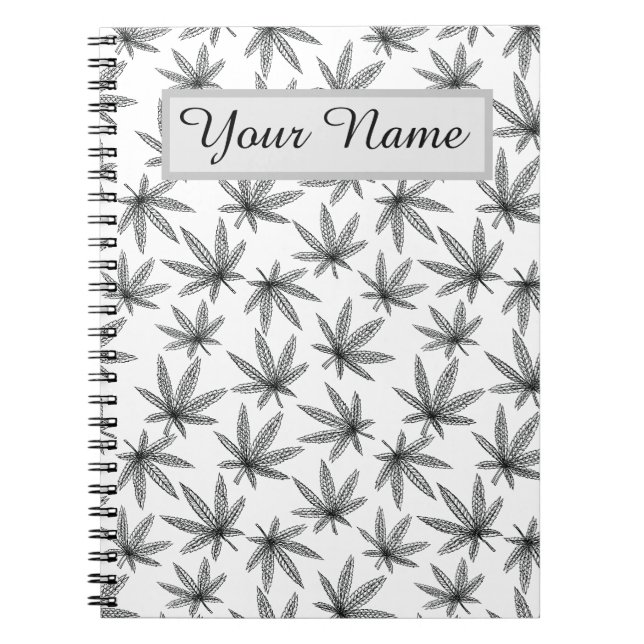 Midnight Botanical: Subtle Leaf Pattern Cute Notebook (Front)