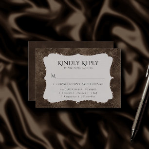 Midnight Bronze Romance   Satiny Damask Entree RSVP Card