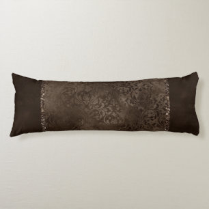 Midnight Bronze Romance Satiny Grunge Damask Body Pillow